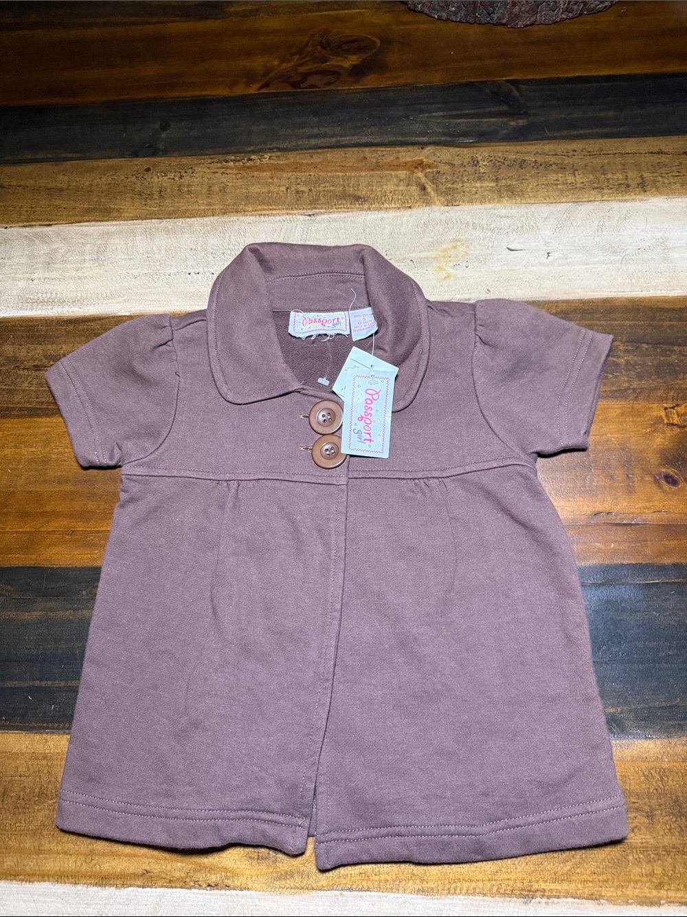 Passport Short-Sleeve Button Front Top with Peter Pan Collar